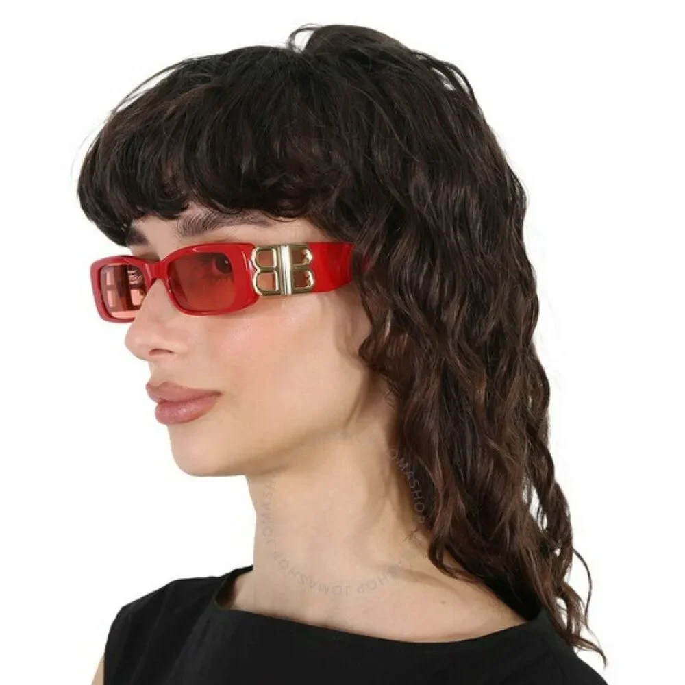SALE! NEW Balenciaga BB0096S 003 Red Gold Logo Rectangle Men Sunglasses